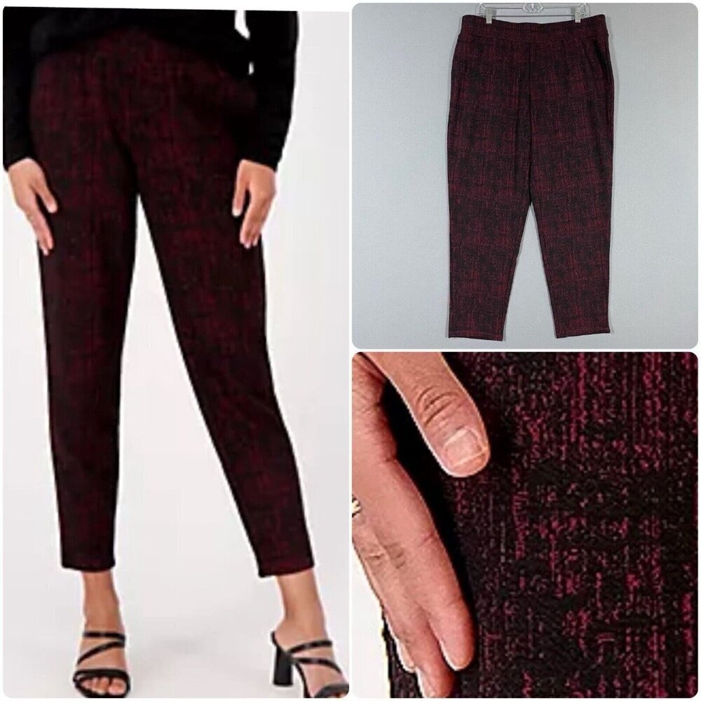 J Jason Wu Artsy Textured Pull On Pants Stretch Waist Size Large L Red Black - Picture 15 of 15
